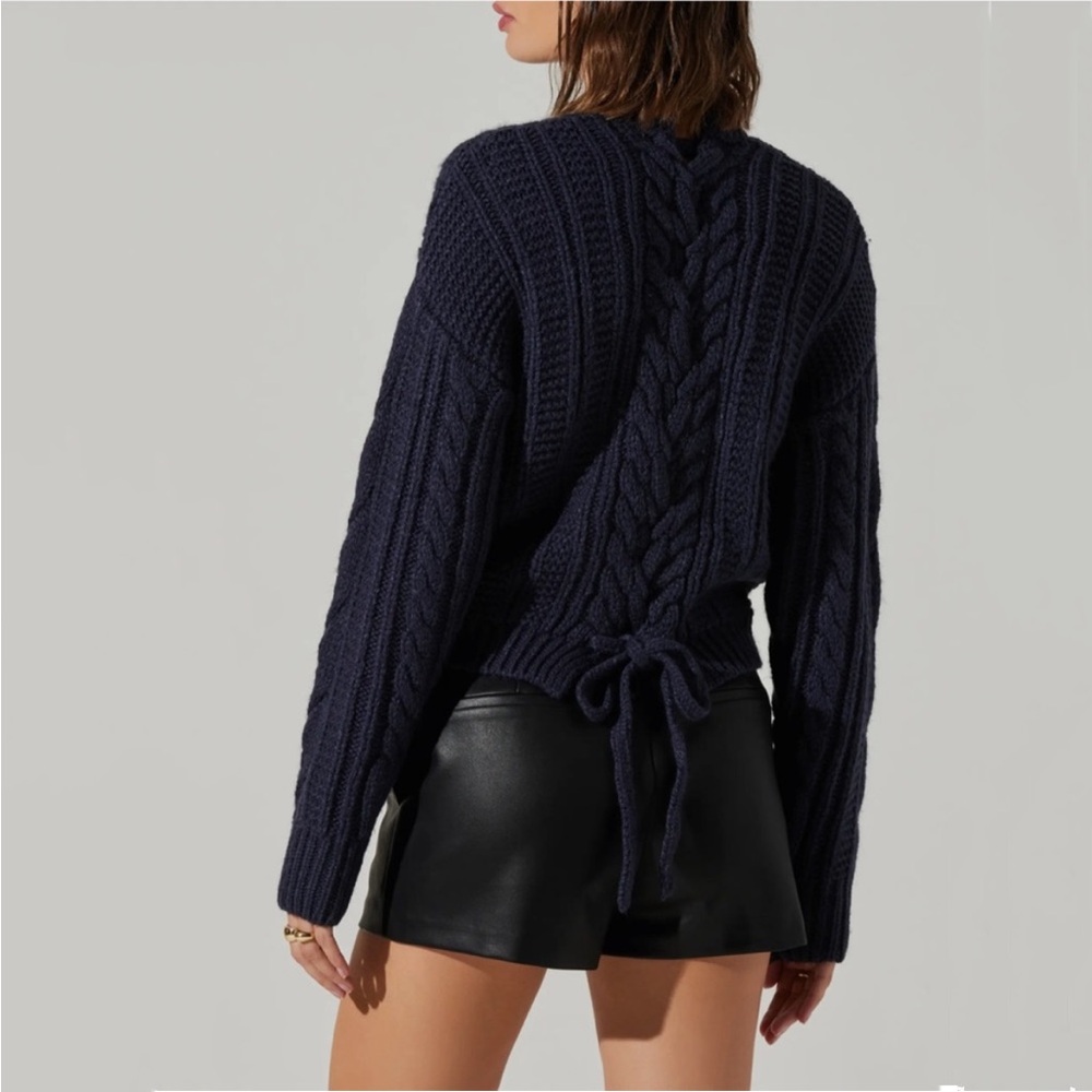 ASTR Wool blend  Lace-Up Back Sweater- - Picture 2 of 7